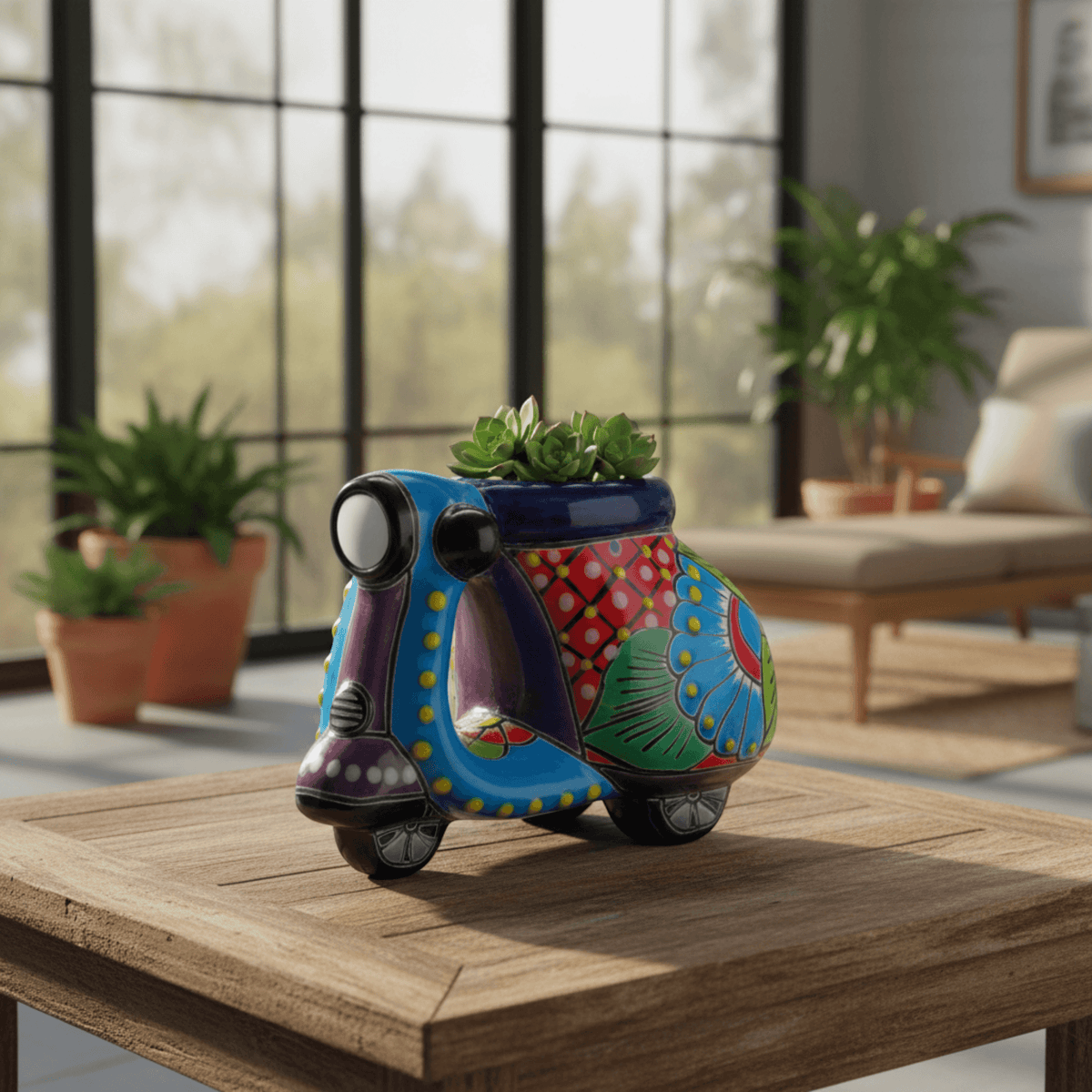 Tiny Talavera Scooter Planter | Mexican Art Decor