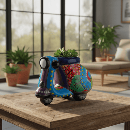 Tiny Talavera Scooter Planter | Mexican Art Decor