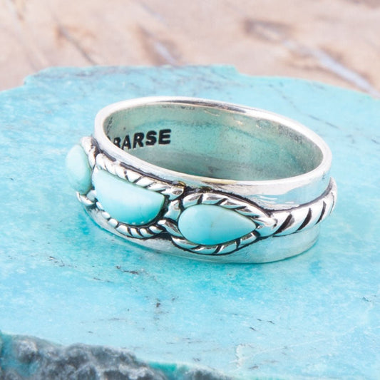 Triple Stone Simplicity Blue Turquoise and Sterling Silver Ring