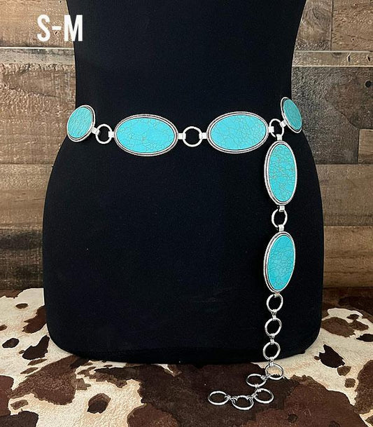 Turquoise Lynx Oval Western Concho Belt — Adjustable Southwest Style