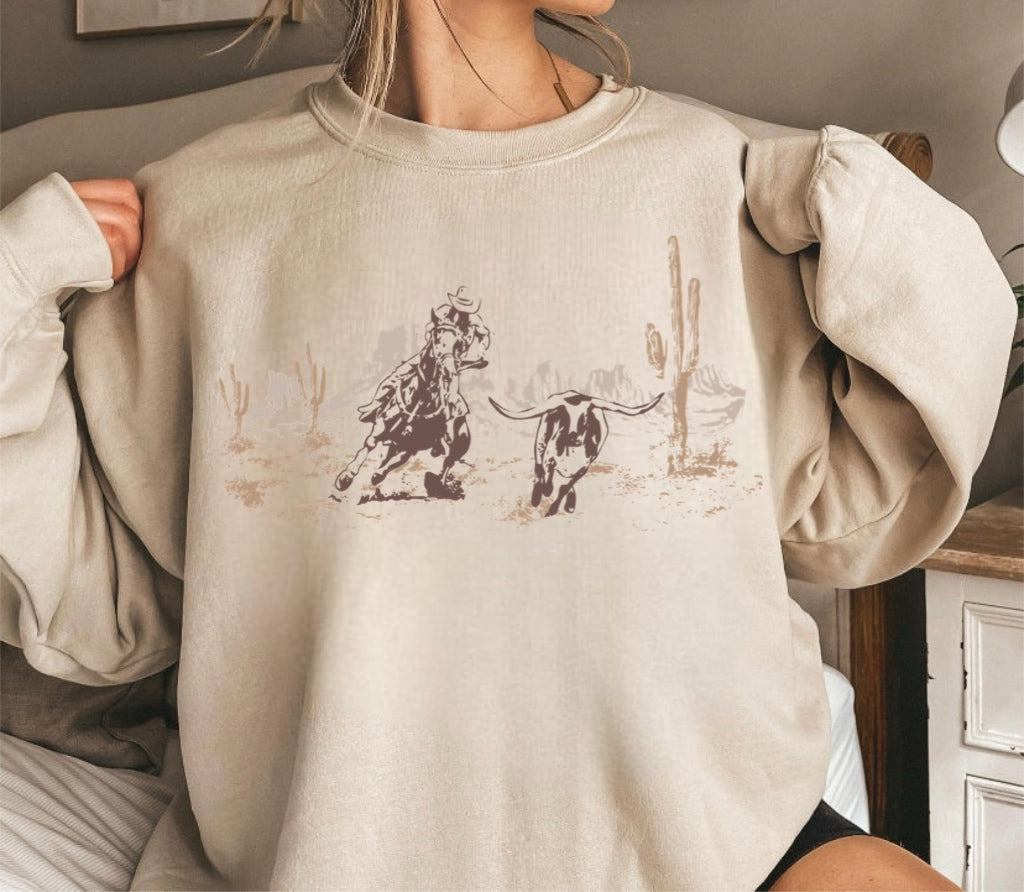 Vintage Western Cowboy & Steer Graphic Shirt