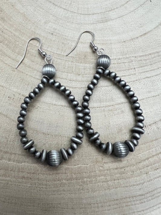 Western Desert Pearl Teardrop Saucer Dangle Earrings — 2" Drop