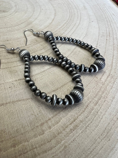 Western Desert Pearl Teardrop Saucer Dangle Earrings — 2" Drop