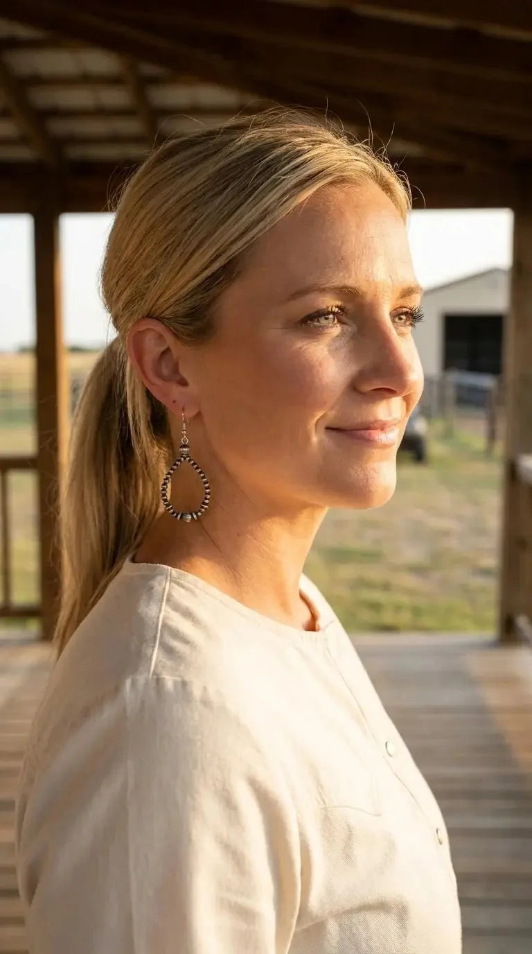 Western Desert Pearl Teardrop Saucer Dangle Earrings — 2" Drop
