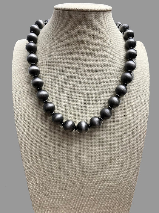 Western 12mm Faux Sterling Pearl Necklace with Saucer Spacers — 18 Inch