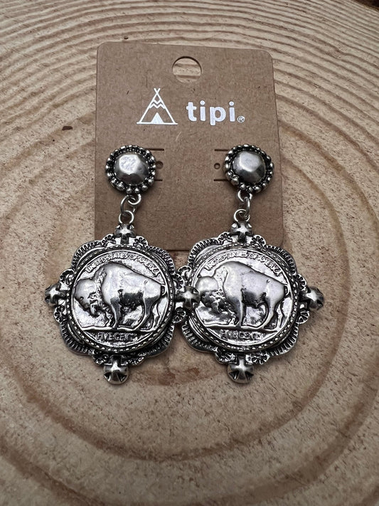 Western Faux Buffalo Coin Stud Earrings — Petite Western Studs