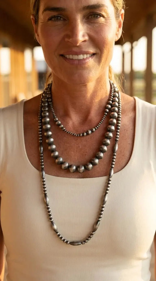 Western Faux Sterling Pearl 3-Piece Necklace Set — 18", 22", 26" Layered Trio