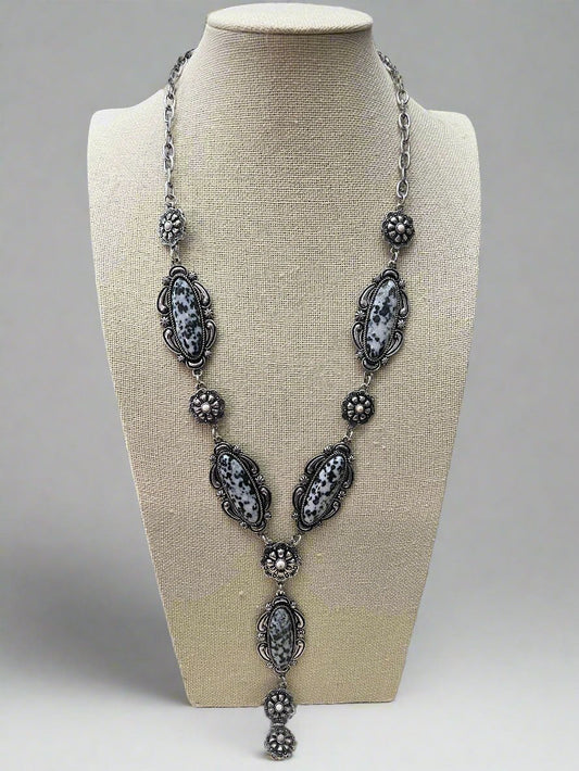 Western Faux White Buffalo Lariat Statement Necklace — 24 Inch Bold Statement