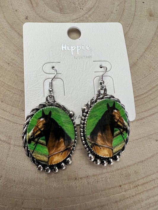 Western Framed Horse Fashion Earrings — Equestrian Statement (1½" x 1")