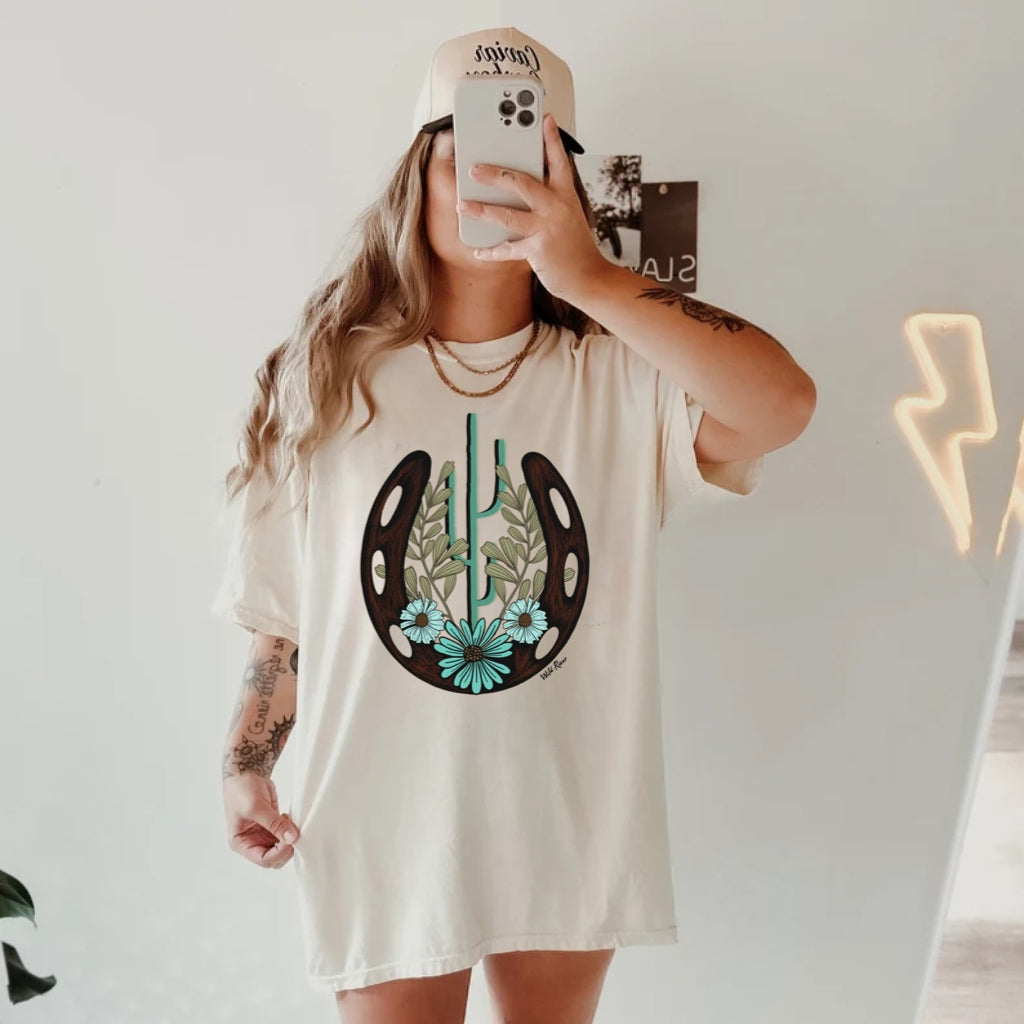 Western Horseshoe Cactus Floral Graphic Shirt