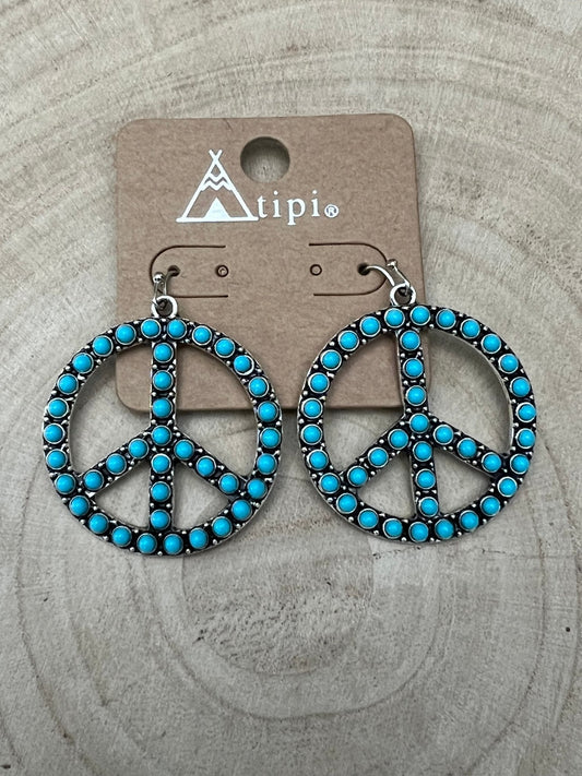 Western Large Peace Sign Dangle Earrings — Rustic 1¼" Statement