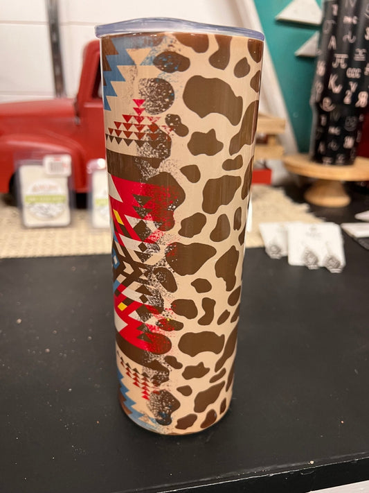 Western Pattern Print Insulated Tumbler (Lid & Straw Included)