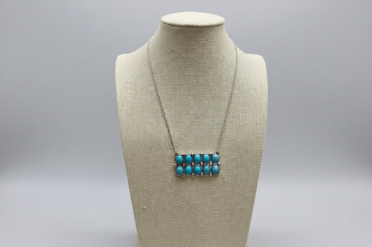 Western Rectangle Faux Turquoise Pendant Necklace — 4" Statement Pendant (18 Inch)