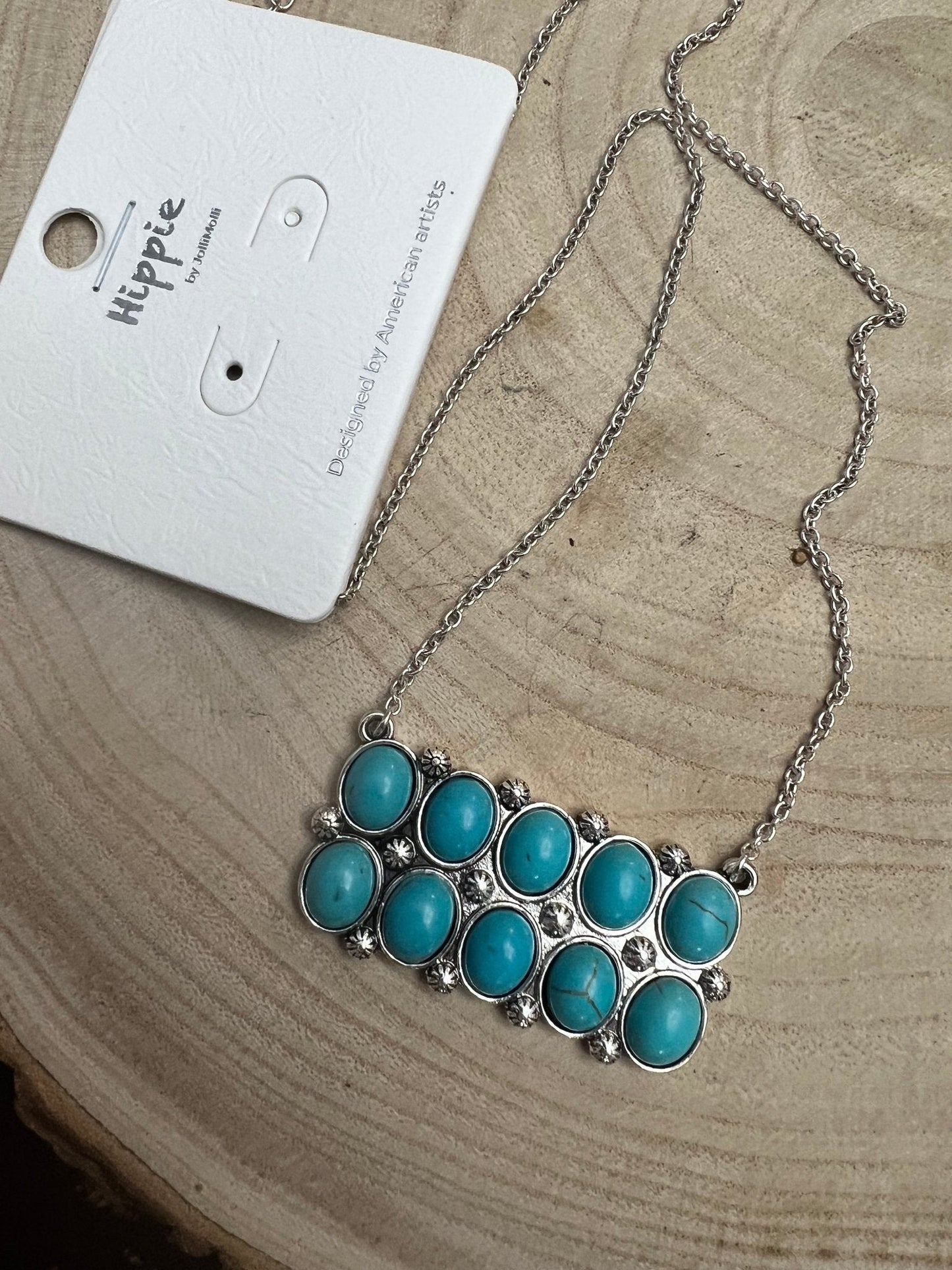 Western Rectangle Faux Turquoise Pendant Necklace — 4" Statement Pendant (18 Inch)