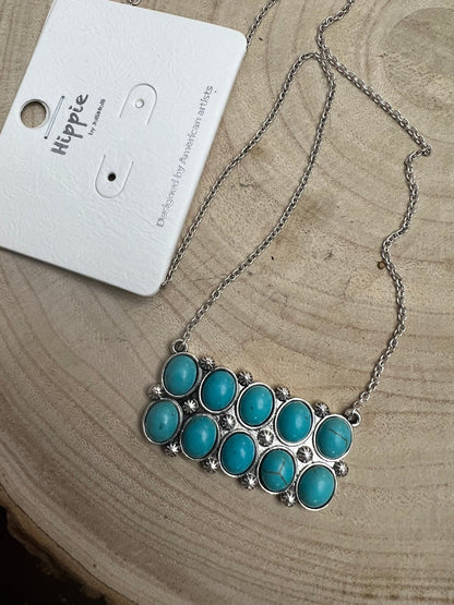 Western Rectangle Faux Turquoise Pendant Necklace — 4" Statement Pendant (18 Inch)