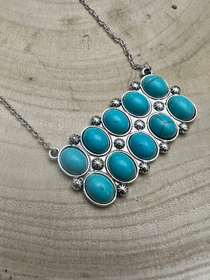 Western Rectangle Faux Turquoise Pendant Necklace — 4" Statement Pendant (18 Inch)