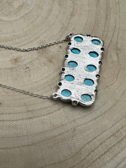 Western Rectangle Faux Turquoise Pendant Necklace — 4" Statement Pendant (18 Inch)
