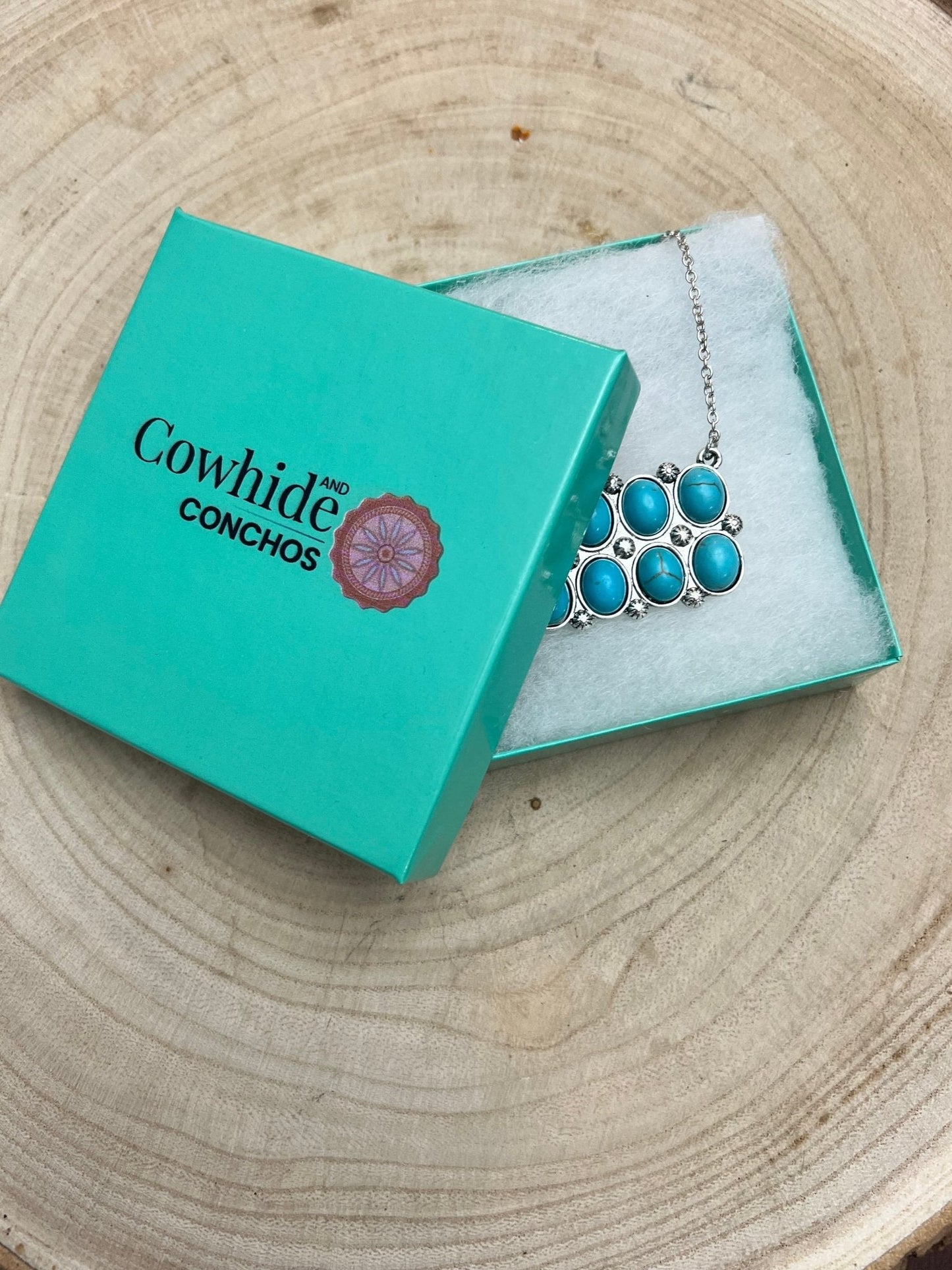 Western Rectangle Faux Turquoise Pendant Necklace — 4" Statement Pendant (18 Inch)