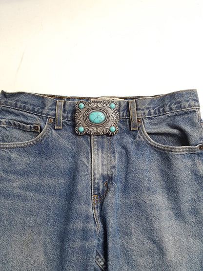 "Western Skies" Faux Turquoise Belt Buckle — Dark Antique Silver Finish (Buckle Only)