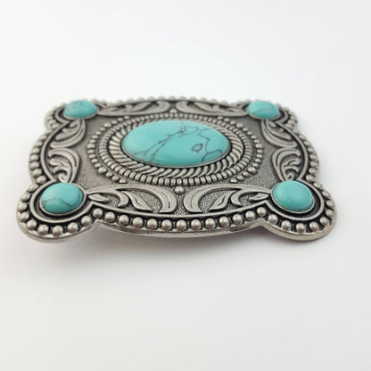 "Western Skies" Faux Turquoise Belt Buckle — Dark Antique Silver Finish (Buckle Only)