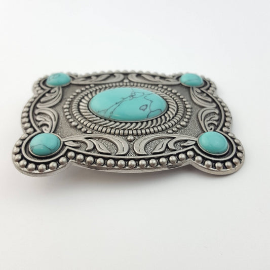 "Western Skies" Faux Turquoise Belt Buckle — Dark Antique Silver Finish (Buckle Only)