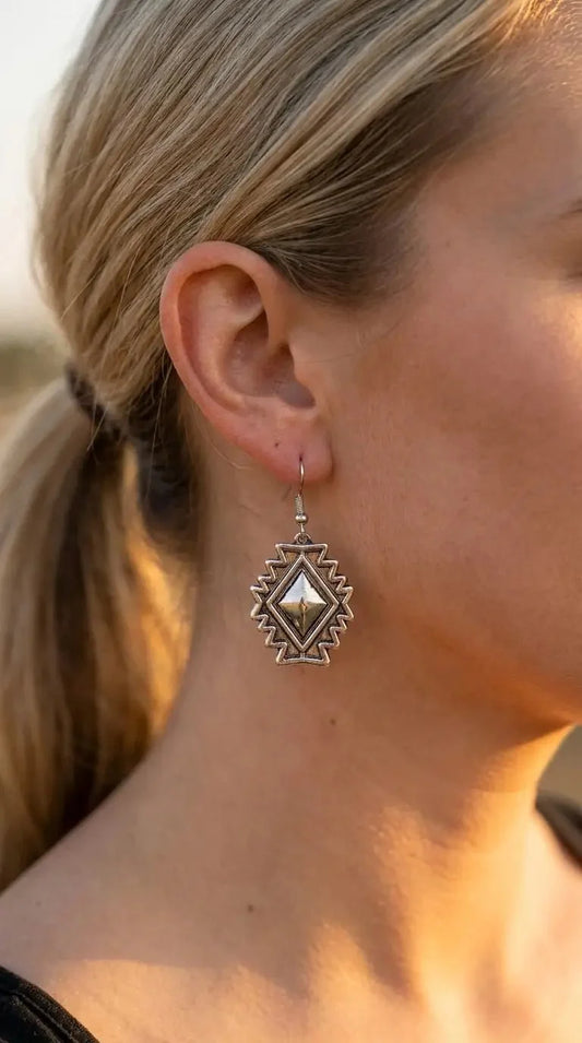 Western Southwestern Concho Dangle Earrings — 1½" Drop