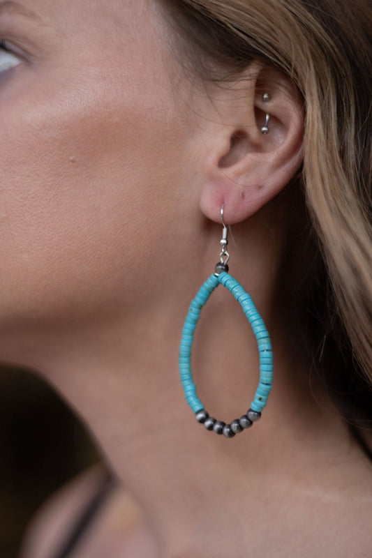 Western Teardrop Earrings with Faux Turquoise — Crafted 2½" Drop
