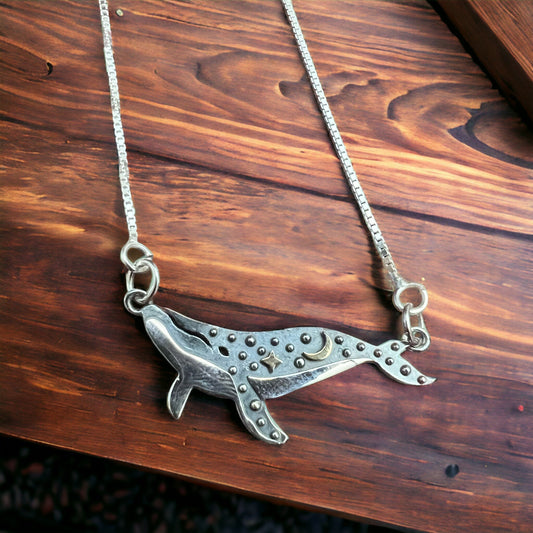 Sterling Silver Whale Festoon Necklace — Complete 18" Sterling Silver Festoon Box Chain Necklace