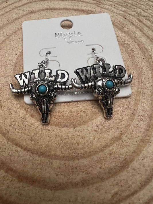 Wild Western Bull Skull Dangle Earrings — Edgy 1½" Drop