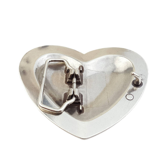 "Your Heart or Mine" Western Heart Belt Buckle — Shiny Silver with Elegant Gold Trim